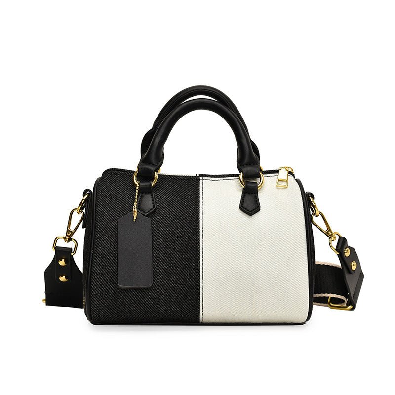 Commuter Handbag Shoulder Messenger Bag $25.99 Dana Fashion Color: Black With White Women's Bags Product information: Lining texture: Polyester Applicable scenarios: Daily matching Color: dark blue with light blue, blue with white, black with white, blue