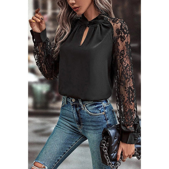 Commuter's All-matching Lace Stitching Long-sleeved Top $39.99 Dana Fashion Color: P2color Size: L Women's clothing Product information: Color: LC25129886-P2 Size: S,M,L,XL Version: Regular Style type: temperament commute Popular elements: lace Style: pul