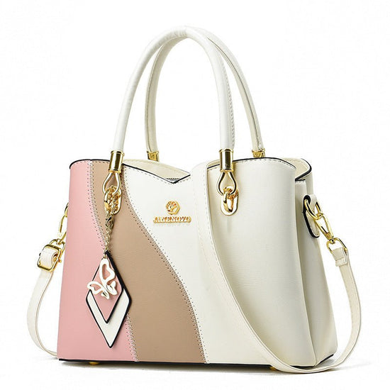 Contrast Color Handbag Large Capacity Soft Leather $54.10 Dana Fashion Color: White Splicing Pink Women's Bags Product information: Lining texture: PU Color: black, white, white stitching pink, green, pink, white and yellow, khaki, wine red Outer bag type