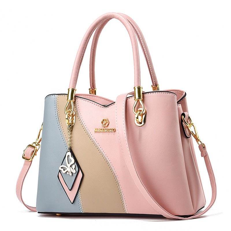 Contrast Color Handbag Large Capacity Soft Leather $54.10 Dana Fashion Color: Pink Women's Bags Product information: Lining texture: PU Color: black, white, white stitching pink, green, pink, white and yellow, khaki, wine red Outer bag type: slit pocket M