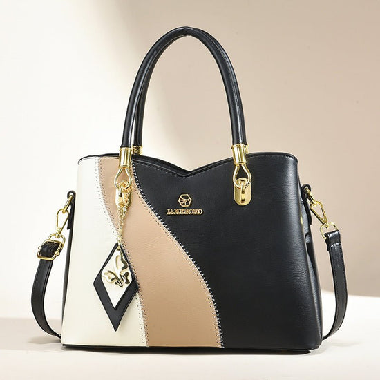 Contrast Color Handbag Large Capacity Soft Leather $54.10 Dana Fashion Color: Black Women's Bags Product information: Lining texture: PU Color: black, white, white stitching pink, green, pink, white and yellow, khaki, wine red Outer bag type: slit pocket