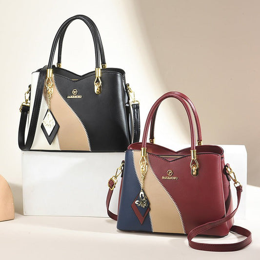 Contrast Color Handbag Large Capacity Soft Leather $54.10 Dana Fashion Color: Black Women's Bags Product information: Lining texture: PU Color: black, white, white stitching pink, green, pink, white and yellow, khaki, wine red Outer bag type: slit pocket