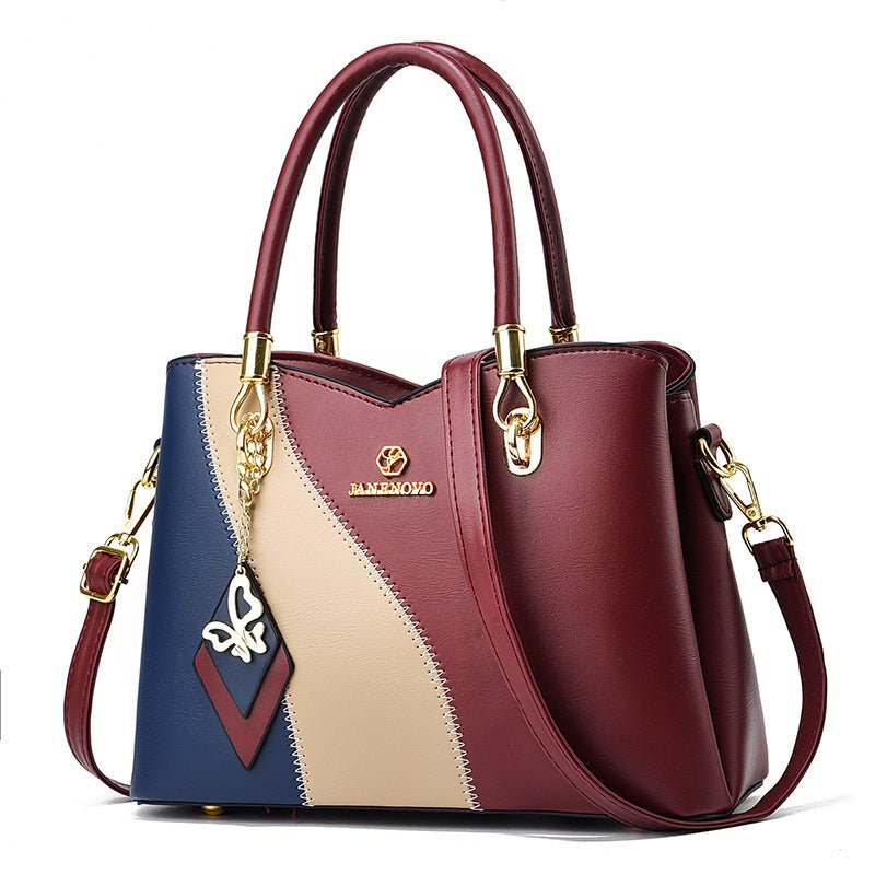 Contrast Color Handbag Large Capacity Soft Leather $54.10 Dana Fashion Color: Wine Red Women's Bags Product information: Lining texture: PU Color: black, white, white stitching pink, green, pink, white and yellow, khaki, wine red Outer bag type: slit pock