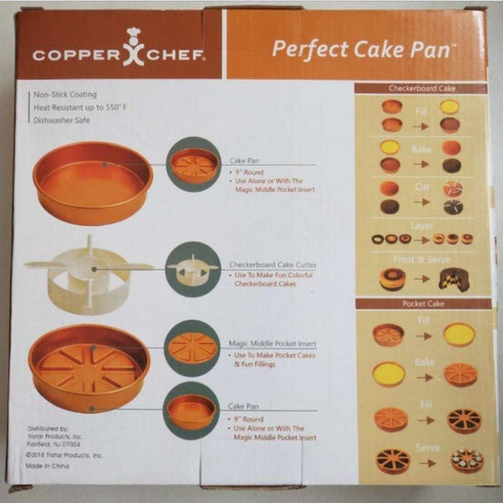 Copper Chef Perfect Cake Pan $34.12 Dana Fashion Color: Brown Dana's Kitchen Copper Chef Perfect Cake Pan Product material: titanium steel + PP Product size: mold diameter 24.8*4.3H cm Cover diameter 22.3cm Color box size: 25*25*6.7cm Single gross weight: