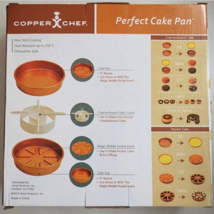 Copper Chef Perfect Cake Pan $34.12 Dana Fashion Color: Brown Dana's Kitchen Copper Chef Perfect Cake Pan Product material: titanium steel + PP Product size: mold diameter 24.8*4.3H cm Cover diameter 22.3cm Color box size: 25*25*6.7cm Single gross weight: