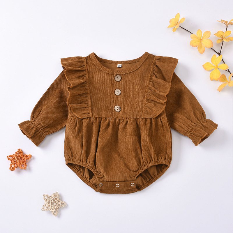 Corduroy Flying Sleeve Triangle Romper Spring And Autumn Romper $26.83 Dana Fashion Color: Natural yellow Child size: 100cm Baby Clothing Product information: Fabric name: Corduroy Suitable season: spring and autumn Applicable gender: neutral/male and fem
