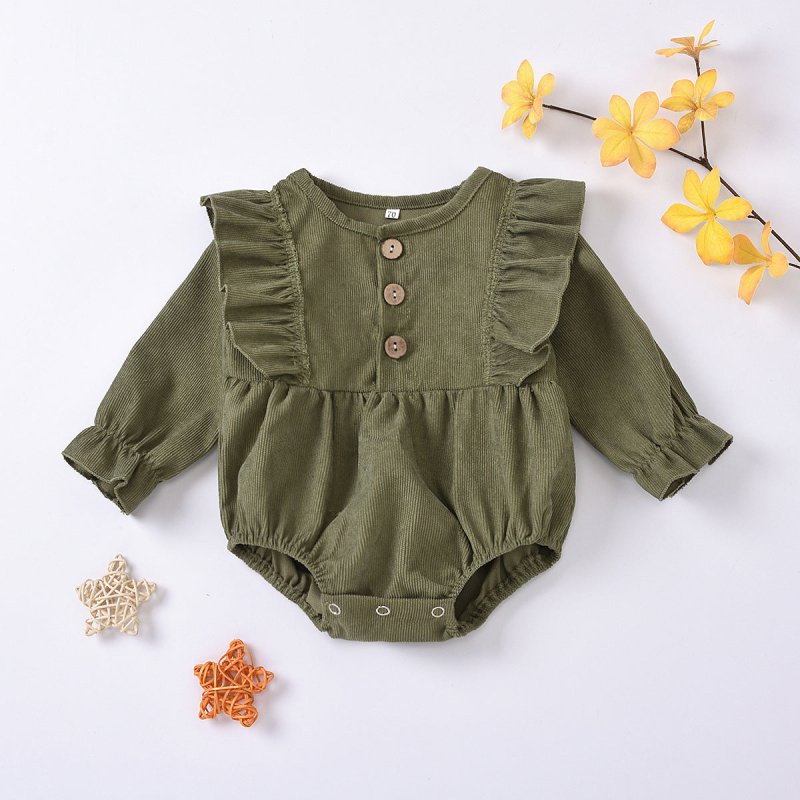Corduroy Flying Sleeve Triangle Romper Spring And Autumn Romper $26.83 Dana Fashion Color: Green Child size: 100cm Baby Clothing Product information: Fabric name: Corduroy Suitable season: spring and autumn Applicable gender: neutral/male and female Sleev