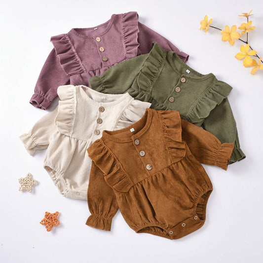 Corduroy Flying Sleeve Triangle Romper Spring And Autumn Romper $26.83 Dana Fashion Color: Apricot Child size: 100cm Baby Clothing Product information: Fabric name: Corduroy Suitable season: spring and autumn Applicable gender: neutral/male and female Sle