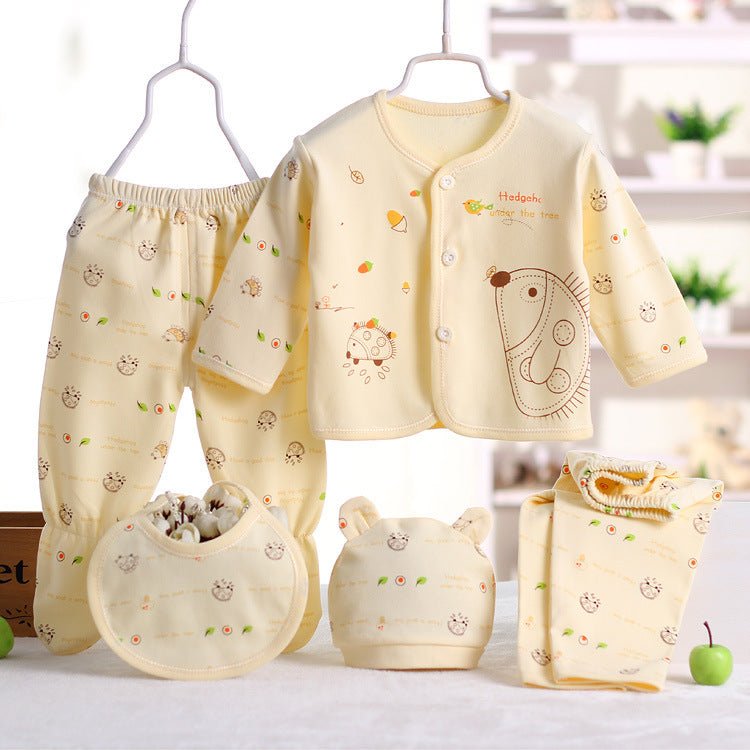 Cotton baby clothes underwear set $20.50 Dana Fashion Color: Yellow Size: One size Baby Clothing Name: Five-piece set Color: blue pink yellow size: one size Bust: 26 * 2 cm Length: 29 cm Pants length: 36 cm Waist: 29 * 2 cm 1. Asian sizes are 1 to 2 sizes