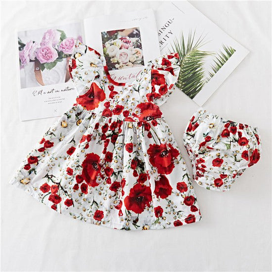 Cotton Baby Ruffled Floral Print Dress $37.17 Dana Fashion Color: Red Child size: 12M Baby Clothing Product information: Material: Cotton Style: simple and stylish Features:Print Colour: blue, pink, red, yellow Packing list: Dress*1 Product Image: