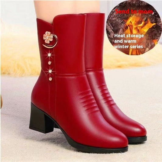 Cotton Boots Women's Soft Leather Martin Boots Mid-calf Women $35.50 Dana Fashion Color: Black Plus Velvet Size: 35 Women's shoes Product information: Pattern: solid color Lining material: PU Color: Black with velvet, red with velvet lining Upper height: