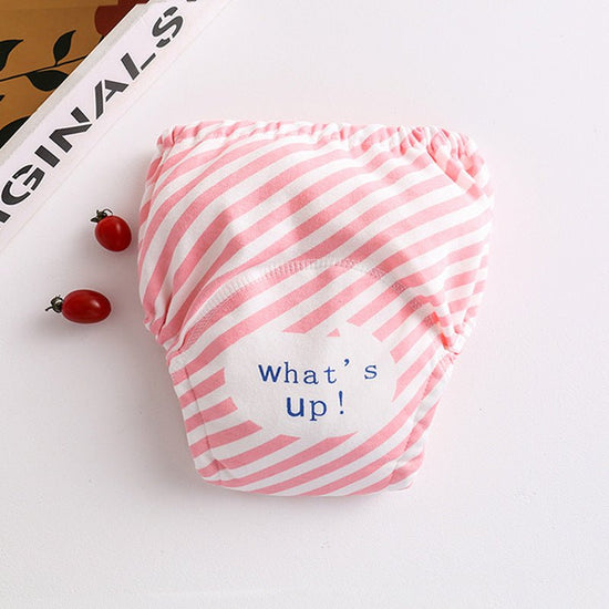 Cotton diaper pocket baby learning pants pull-up pants $15.15 Dana Fashion Color: Pink stripes Size: 100 Baby Clothing Printed gauze diaper fabric: table: pure cotton lining: 4 layers of pure cotton gauze, middle: waterproof TPU+ cotton towel, actual 7 la