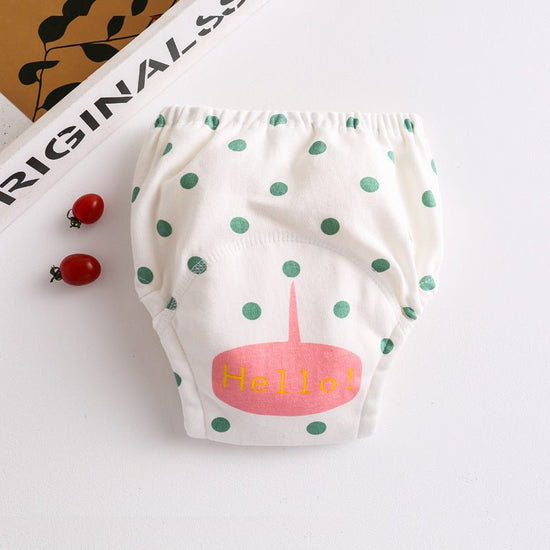 Cotton diaper pocket baby learning pants pull-up pants $15.15 Dana Fashion Color: Green wave point Size: 100 Baby Clothing Printed gauze diaper fabric: table: pure cotton lining: 4 layers of pure cotton gauze, middle: waterproof TPU+ cotton towel, actual