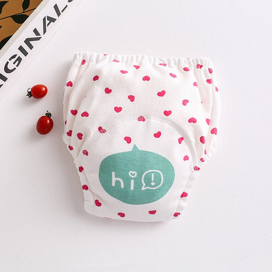 Cotton diaper pocket baby learning pants pull-up pants $15.15 Dana Fashion Color: Pink heart Size: 100 Baby Clothing Printed gauze diaper fabric: table: pure cotton lining: 4 layers of pure cotton gauze, middle: waterproof TPU+ cotton towel, actual 7 laye