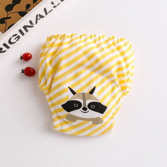 Cotton diaper pocket baby learning pants pull-up pants $15.15 Dana Fashion Color: Raccoon Size: 100 Baby Clothing Printed gauze diaper fabric: table: pure cotton lining: 4 layers of pure cotton gauze, middle: waterproof TPU+ cotton towel, actual 7 layers