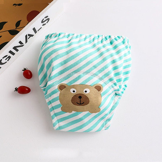 Cotton diaper pocket baby learning pants pull-up pants $15.15 Dana Fashion Color: Bear Size: 100 Baby Clothing Printed gauze diaper fabric: table: pure cotton lining: 4 layers of pure cotton gauze, middle: waterproof TPU+ cotton towel, actual 7 layers Was