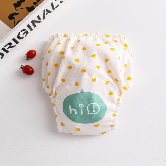 Cotton diaper pocket baby learning pants pull-up pants $15.15 Dana Fashion Color: Huang Taoxin Size: 100 Baby Clothing Printed gauze diaper fabric: table: pure cotton lining: 4 layers of pure cotton gauze, middle: waterproof TPU+ cotton towel, actual 7 la