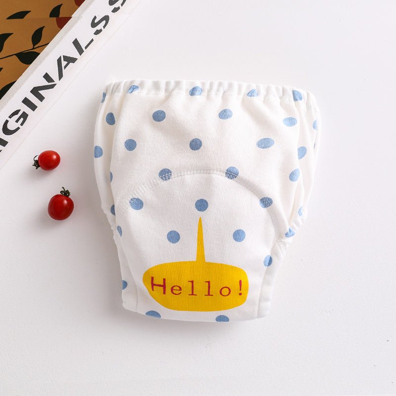 Cotton diaper pocket baby learning pants pull-up pants $15.15 Dana Fashion Color: Blue wave point Size: 100 Baby Clothing Printed gauze diaper fabric: table: pure cotton lining: 4 layers of pure cotton gauze, middle: waterproof TPU+ cotton towel, actual 7