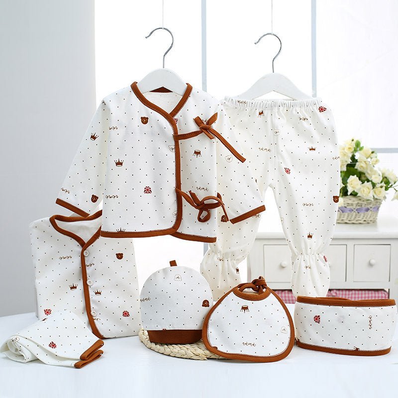 Cotton newborn clothes $24.53 Dana Fashion Color: Blue Baby Clothing Main fabric composition: cotton size Clothing length bust Sleeve Length Pants length (package feet) Pants length (open feet) Cap width Bib width 59 29.5 26.5 22 39 37 13.5 17