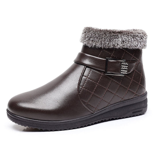 Cotton Plus Velvet Warm Booties Flat Leather Shoes $27.61 Dana Fashion Color: Dark Brown Size: 35 Women's shoes Product information: Pattern: Flowers Lining material: artificial velboa Applicable sports: Universal Color: black, red, dark brown Upper heigh