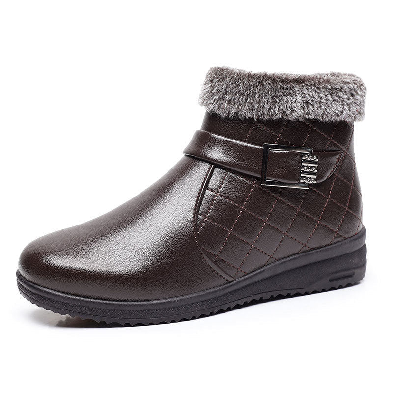 Cotton Plus Velvet Warm Booties Flat Leather Shoes $27.61 Dana Fashion Color: Dark Brown Size: 35 Women's shoes Product information: Pattern: Flowers Lining material: artificial velboa Applicable sports: Universal Color: black, red, dark brown Upper heigh
