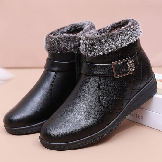 Cotton Plus Velvet Warm Booties Flat Leather Shoes $27.61 Dana Fashion Color: Dark Brown Size: 35 Women's shoes Product information: Pattern: Flowers Lining material: artificial velboa Applicable sports: Universal Color: black, red, dark brown Upper heigh