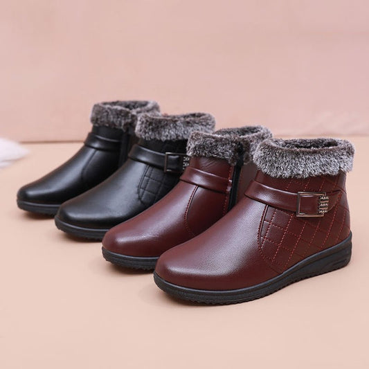 Cotton Plus Velvet Warm Booties Flat Leather Shoes $27.61 Dana Fashion Color: Dark Brown Size: 35 Women's shoes Product information: Pattern: Flowers Lining material: artificial velboa Applicable sports: Universal Color: black, red, dark brown Upper heigh