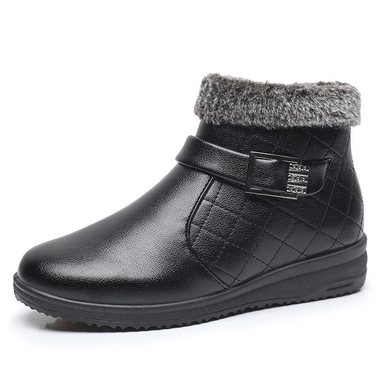 Cotton Plus Velvet Warm Booties Flat Leather Shoes $27.61 Dana Fashion Color: Dark Brown Size: 35 Women's shoes Product information: Pattern: Flowers Lining material: artificial velboa Applicable sports: Universal Color: black, red, dark brown Upper heigh