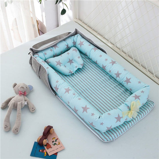 Cotton Portable Baby Crib Newborn Foldable $107.86 Dana Fashion Color: Starry sky Blue Baby & Mother Overview： Anti-pressure crib, professionally care for your baby Protective isolation, comfortable sleep Adjustable crossbody shoulder strap Give babies a
