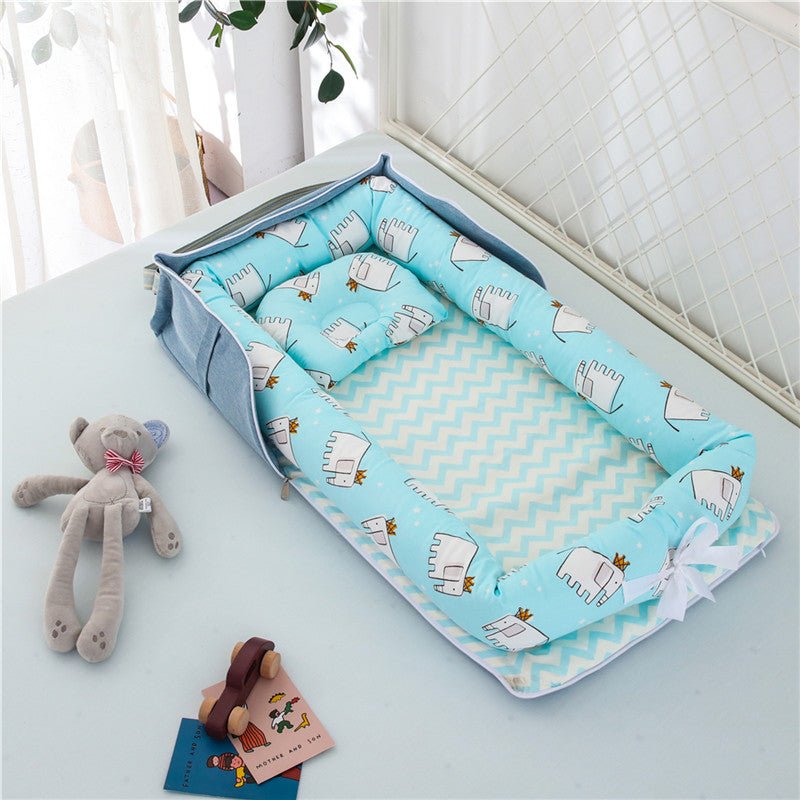 Cotton Portable Baby Crib Newborn Foldable $129.50 Dana Fashion Color: Elephant Blue Baby & Mother Overview： Anti-pressure crib, professionally care for your baby Protective isolation, comfortable sleep Adjustable crossbody shoulder strap Give babies a se