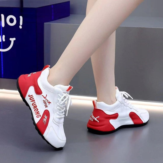 Couple Sports Casual PU White Shoes All-match Wear-resistant $39.99 Dana Fashion Color: White And Red Size: 36 Women's shoes Product information: Pattern: Plaid Lining material: Mesh Color: Black and gold, black and white, white and black, white and red,