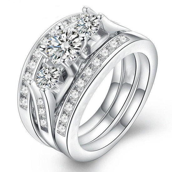 Couple Three-piece Set Ring European And American Fashion $15.00 Dana Fashion Color: Silver Size: No 10 Women's Accessories Product information: Type: Ring Treatment Process: Electroplating Color: silver three-piece set Size: no.6, no.7, no.8, no.9, no.10