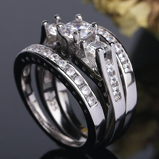 Couple Three-piece Set Ring European And American Fashion $15.00 Dana Fashion Color: Silver Size: No 10 Women's Accessories Product information: Type: Ring Treatment Process: Electroplating Color: silver three-piece set Size: no.6, no.7, no.8, no.9, no.10
