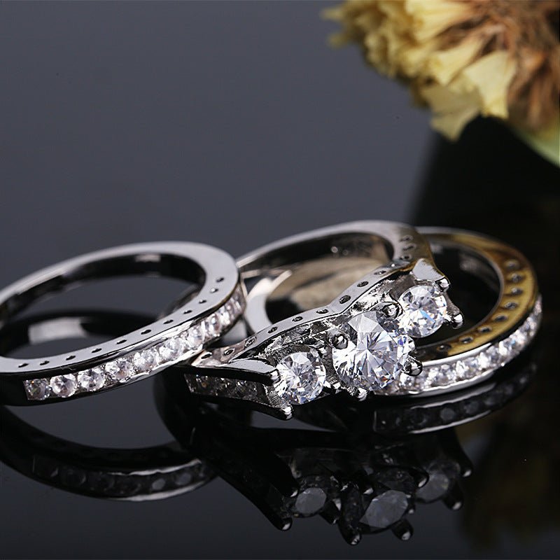 Couple Three-piece Set Ring European And American Fashion $15.00 Dana Fashion Color: Silver Size: No 10 Women's Accessories Product information: Type: Ring Treatment Process: Electroplating Color: silver three-piece set Size: no.6, no.7, no.8, no.9, no.10