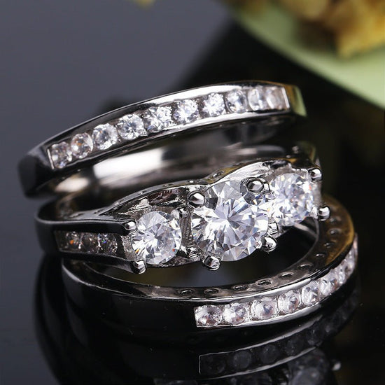Couple Three-piece Set Ring European And American Fashion $15.00 Dana Fashion Color: Silver Size: No 10 Women's Accessories Product information: Type: Ring Treatment Process: Electroplating Color: silver three-piece set Size: no.6, no.7, no.8, no.9, no.10
