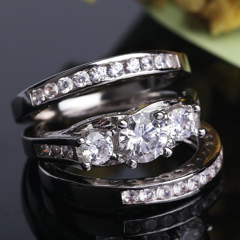 Couple Three-piece Set Ring European And American Fashion $15.00 Dana Fashion Color: Silver Size: No 10 Women's Accessories Product information: Type: Ring Treatment Process: Electroplating Color: silver three-piece set Size: no.6, no.7, no.8, no.9, no.10
