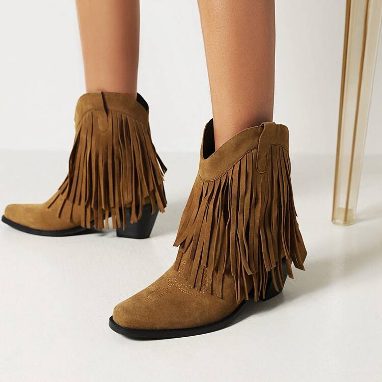 Cowboy Boot Embroidered Square Toe Chunky Heel Tassel Short Tube For Women $65.99 Dana Fashion Color: Black Size: 36 Women's shoes ข้อมูลผลิตภัณฑ์: ลวดลาย: สีทึบ วัสดุซับใน: ตาข่าย สี: ดำ, น้ำตาลเข้ม ความสูงส่วนบน: ด้านบนสูง ความสูง ส้น: ส้นสูง (6-8CM) รู