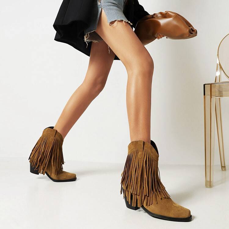 Cowboy Boot Embroidered Square Toe Chunky Heel Tassel Short Tube For Women $65.99 Dana Fashion Color: Black Size: 36 Women's shoes ข้อมูลผลิตภัณฑ์: ลวดลาย: สีทึบ วัสดุซับใน: ตาข่าย สี: ดำ, น้ำตาลเข้ม ความสูงส่วนบน: ด้านบนสูง ความสูง ส้น: ส้นสูง (6-8CM) รู
