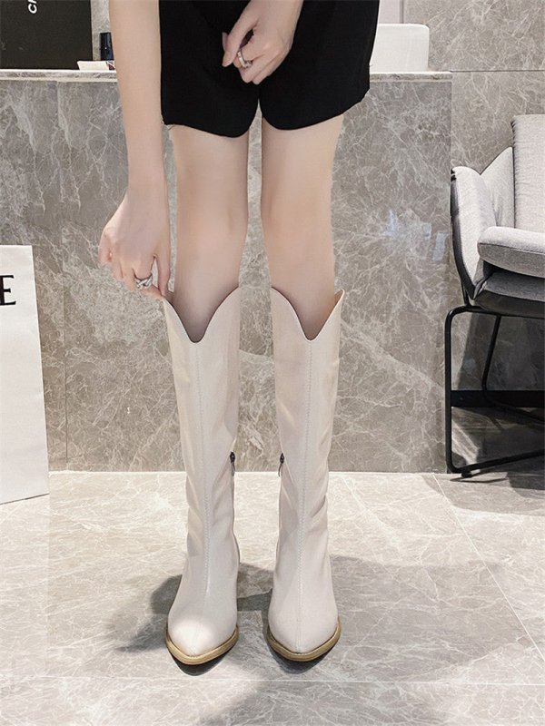 Cowboy Boots Women Retro Long Boots Pointed Toe $45.00 Dana Fashion Color: Black Size: 35 style: Ordinary Women's shoes Product Information: Closed way: sleeve Pattern: plain Style: European and American Tube height: over the knee Heel height: middle heel