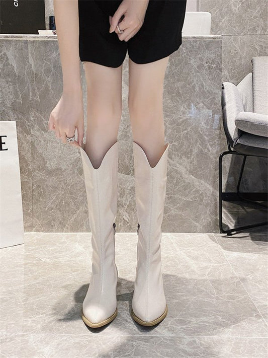 Cowboy Boots Women Retro Long Boots Pointed Toe $45.00 Dana Fashion Color: Black Size: 35 style: Ordinary Women's shoes Product Information: Closed way: sleeve Pattern: plain Style: European and American Tube height: over the knee Heel height: middle heel