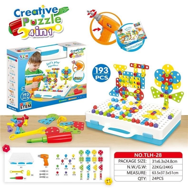 Creative Building Kits Educational Blocks Sets $61.03 Dana Fashion style: 193pc color packing Toys & Hobbies Overview: 100% Brand New And High Quality Children can drill colorful screws into the board to make tons of cool designs Made of green environment