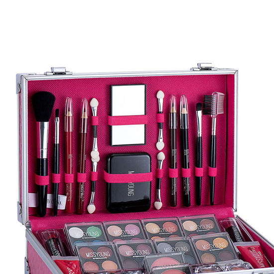 Creative Colorful Eyeshadow Lipstick Cosmetics Set $145.00 Dana Fashion Color: Pink Women's Accessories Product information: Efficacy: Concealer, Modification, Even skin tone Color: Silver. pink Set includes: lipstick, lip gloss, eye shadow, mascara, blus