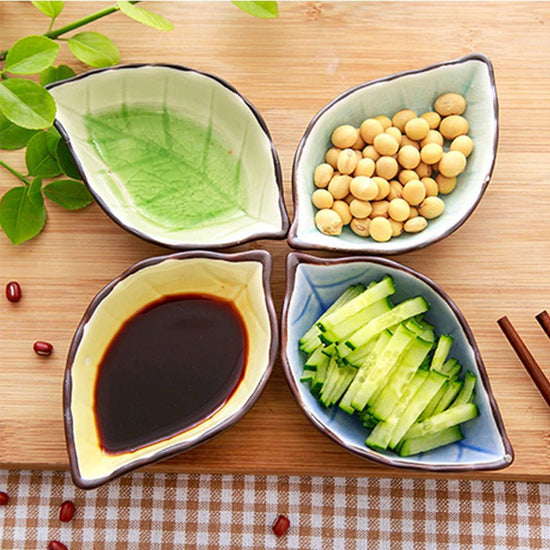 Creative leaf ceramic small dish kitchen tableware sauce vinegar sauce dish household ice split glaze snack saucer $9.00 Dana Fashion Color: Dark Blue Dana's Kitchen