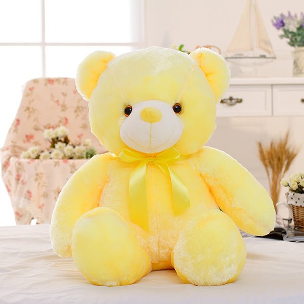 Creative Light Up LED Teddy Bear Stuffed Animals Plush Toy Colorful Glowing Christmas Gift For Kids Pillow $28.88 Dana Fashion Color: Yellow Size: 25cm Toys & Hobbies Overview Inside with the LED device, include more than 7 Changing colors, can shine up a