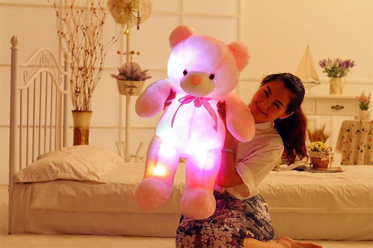 Creative Light Up LED Teddy Bear Stuffed Animals Plush Toy Colorful Glowing Christmas Gift For Kids Pillow $33.15 Dana Fashion Color: Blue Size: 25cm Toys & Hobbies Overview Inside with the LED device, include more than 7 Changing colors, can shine up aft