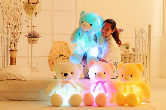 Creative Light Up LED Teddy Bear Stuffed Animals Plush Toy Colorful Glowing Christmas Gift For Kids Pillow $33.15 Dana Fashion Color: Blue Size: 25cm Toys & Hobbies Overview Inside with the LED device, include more than 7 Changing colors, can shine up aft