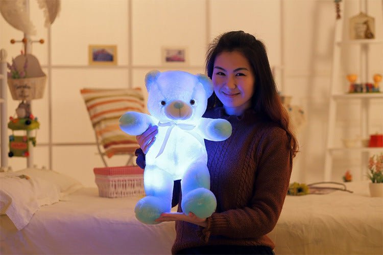 Creative Light Up LED Teddy Bear Stuffed Animals Plush Toy Colorful Glowing Christmas Gift For Kids Pillow $33.15 Dana Fashion Color: Blue Size: 25cm Toys & Hobbies Overview Inside with the LED device, include more than 7 Changing colors, can shine up aft