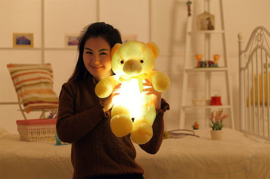 Creative Light Up LED Teddy Bear Stuffed Animals Plush Toy Colorful Glowing Christmas Gift For Kids Pillow $33.15 Dana Fashion Color: Blue Size: 25cm Toys & Hobbies Overview Inside with the LED device, include more than 7 Changing colors, can shine up aft