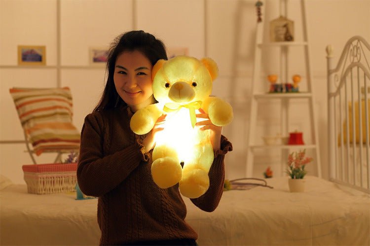 Creative Light Up LED Teddy Bear Stuffed Animals Plush Toy Colorful Glowing Christmas Gift For Kids Pillow $33.15 Dana Fashion Color: Blue Size: 25cm Toys & Hobbies Overview Inside with the LED device, include more than 7 Changing colors, can shine up aft