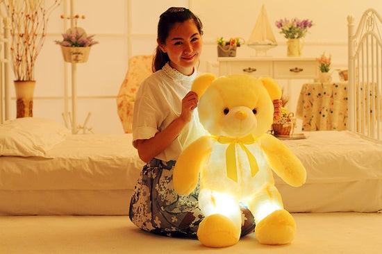Creative Light Up LED Teddy Bear Stuffed Animals Plush Toy Colorful Glowing Christmas Gift For Kids Pillow $33.15 Dana Fashion Color: Blue Size: 25cm Toys & Hobbies Overview Inside with the LED device, include more than 7 Changing colors, can shine up aft
